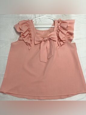 Ruffle Sleeve Blouse with bow tie. Flowy in Dusty Rose